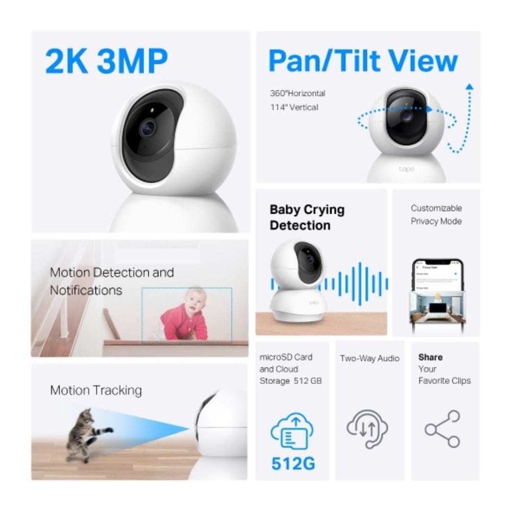 Cámara TPLINK de Vigilancia Wi-Fi de 360 Grados con Vista 2K 3MP y Detección IA - Componentes - Imagen 2 Cámara TPLINK de Vigilancia Wi-Fi de 360 Grados con Vista 2K 3MP y Detección IA - Componentes - Imagen 2