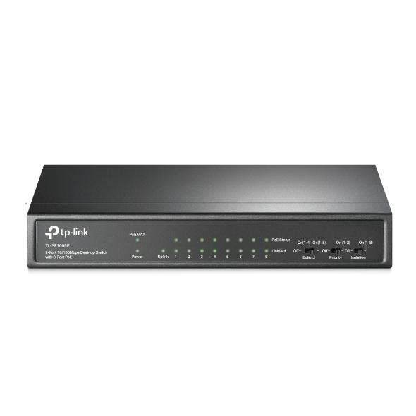 Switch TPLINK PoE de escritorio de 9 puertos a 10/100 Mbps con PoE + de 8 puertos, 8 puertos PoE + de 10/100 Mbps, - Componentes Switch TPLINK PoE de escritorio de 9 puertos a 10/100 Mbps con PoE + de 8 puertos, 8 puertos PoE + de 10/100 Mbps, - Componentes