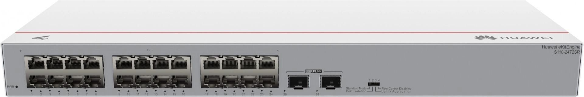 Swicth HUAWEI No administable 24 puertos No PoE S110-24T2SR (24*10/100/1000BASE-T ports, 2*GE SFP ports, AC power) - Componentes Swicth HUAWEI No administable 24 puertos No PoE S110-24T2SR (24*10/100/1000BASE-T ports, 2*GE SFP ports, AC power) - Componentes