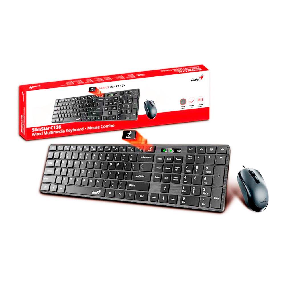 Combo Teclado GENIUS + Mouse SlimStar C126 Alambrico USB COLOR Negro - Componentes - Imagen 1 Combo Teclado GENIUS + Mouse SlimStar C126 Alambrico USB COLOR Negro - Componentes - Imagen 1