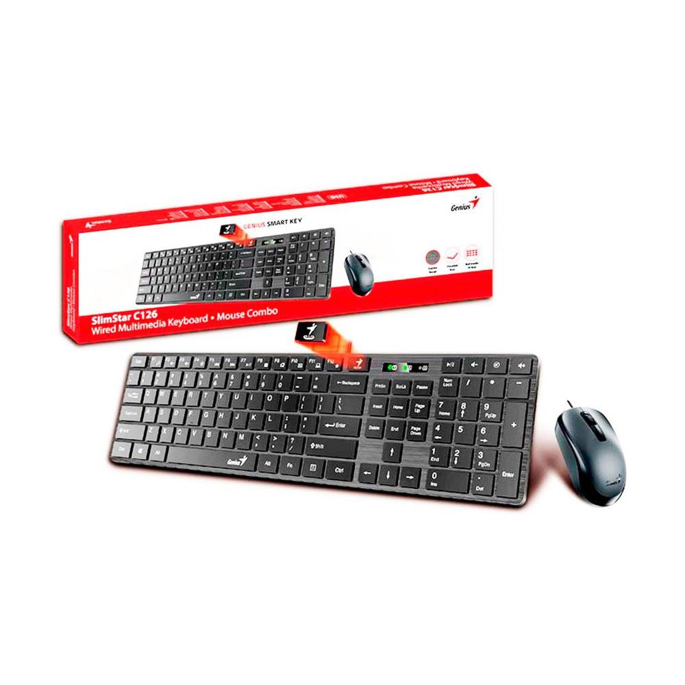 Combo Teclado + Mouse Alámbricos Genius SlimStar C126 Color Negro - Componentes - Imagen 1 Combo Teclado + Mouse Alámbricos Genius SlimStar C126 Color Negro - Componentes - Imagen 1